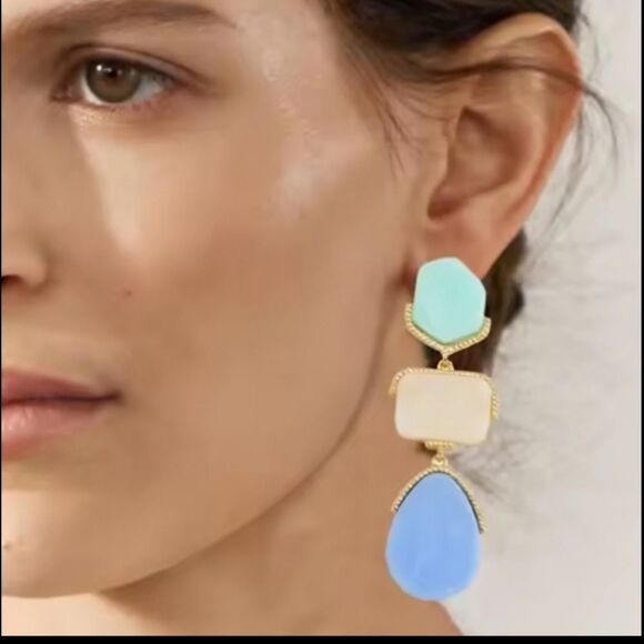 Zara Jewelry - New ZARA earrings with Dangling Stones Geometric Modern Green Pink Blue